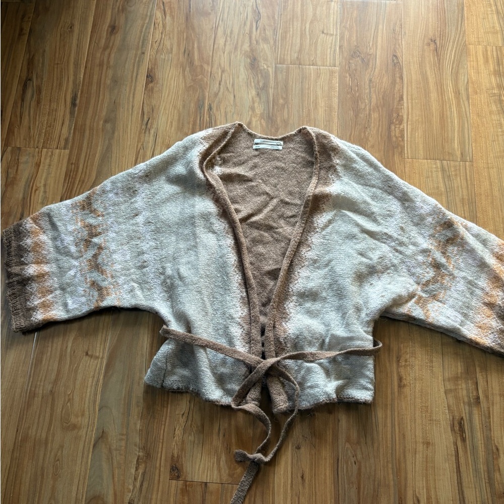 Anthropologie Cream and Tan Cardigan Sweater